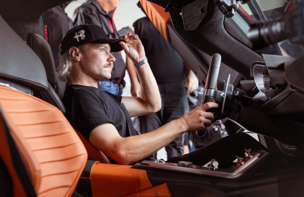 The 33 Stradale on the test bench with Valtteri Bottas, Formula 1 driver and member of the exclusive “Club 33”